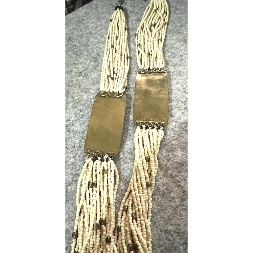 Vintage Necklace Multi Strand cream Seed Bead brass Round Beads 26